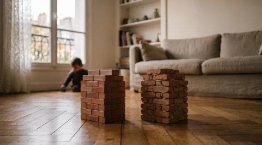 Comparaison visuelle entre des briques de construction classiques et des briques compatibles dans un salon francais